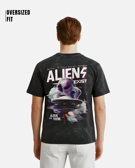 Aliens Exist Acid Washed Oversized T-Shirt