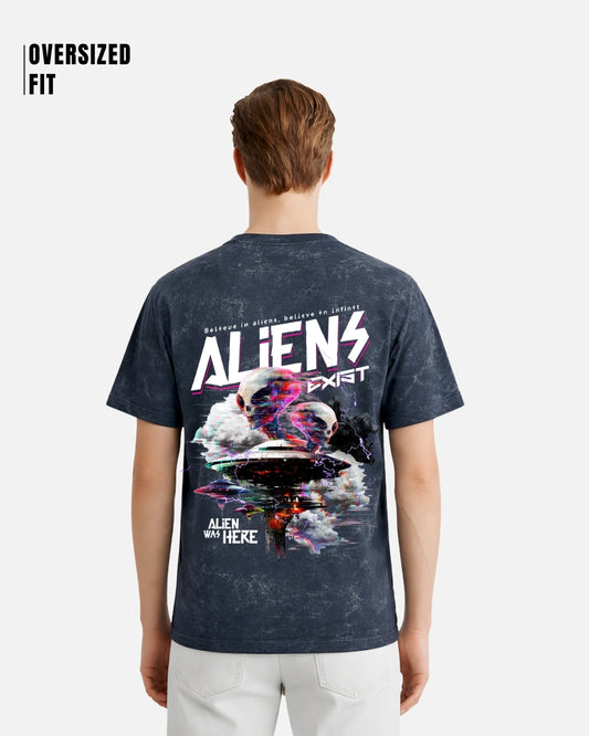 Aliens Exist Acid Washed Oversized T-Shirt