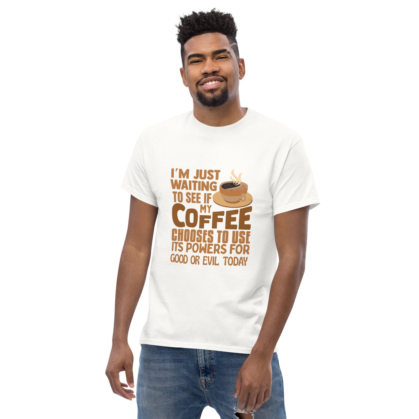Coffee Good or Evil Unisex White T-Shirt