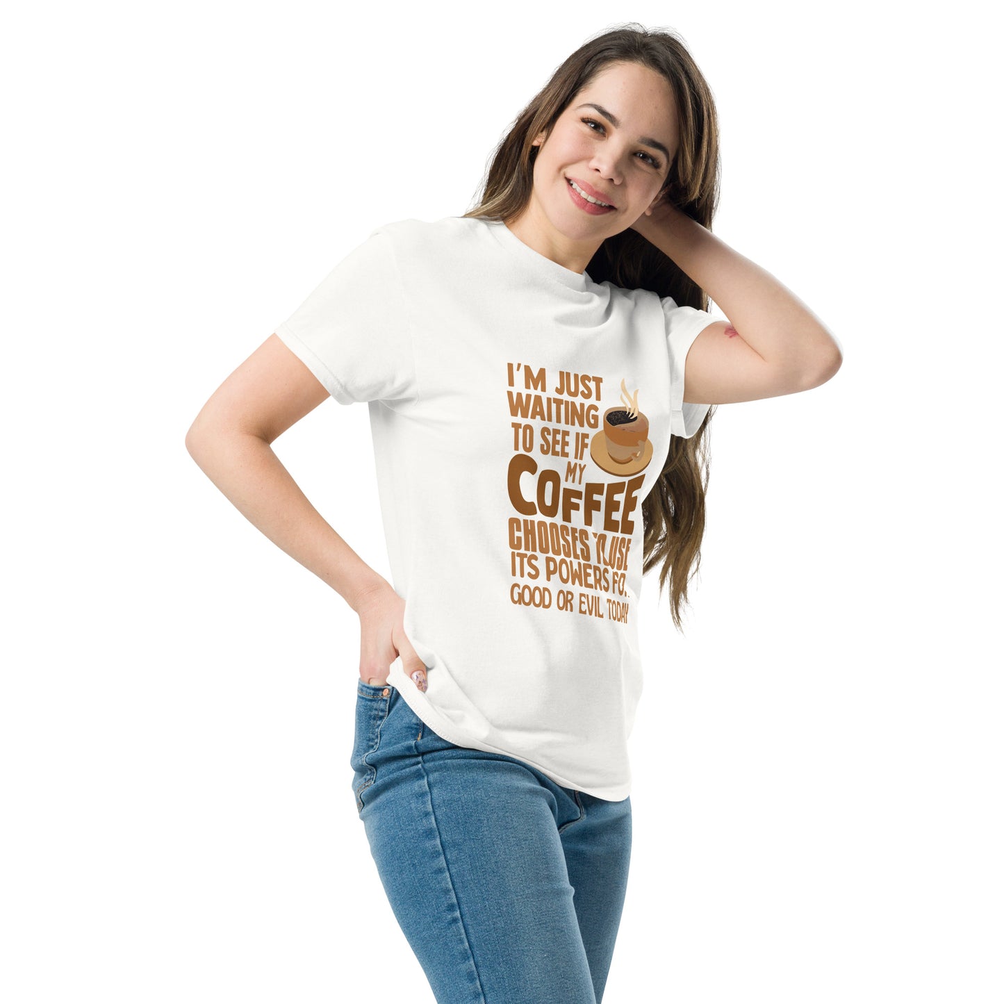 Coffee Good or Evil Unisex White T-Shirt