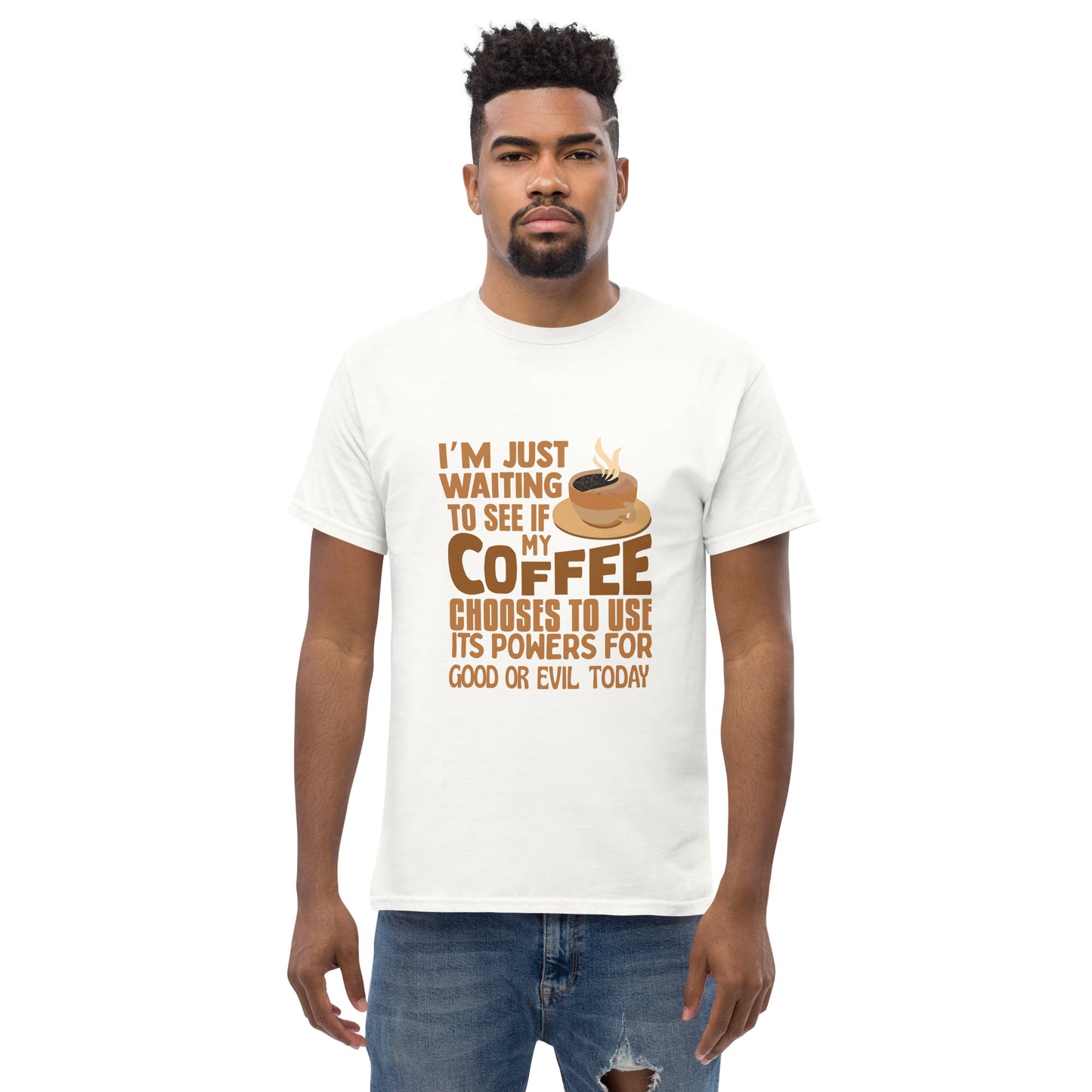 Coffee Good or Evil Unisex White T-Shirt